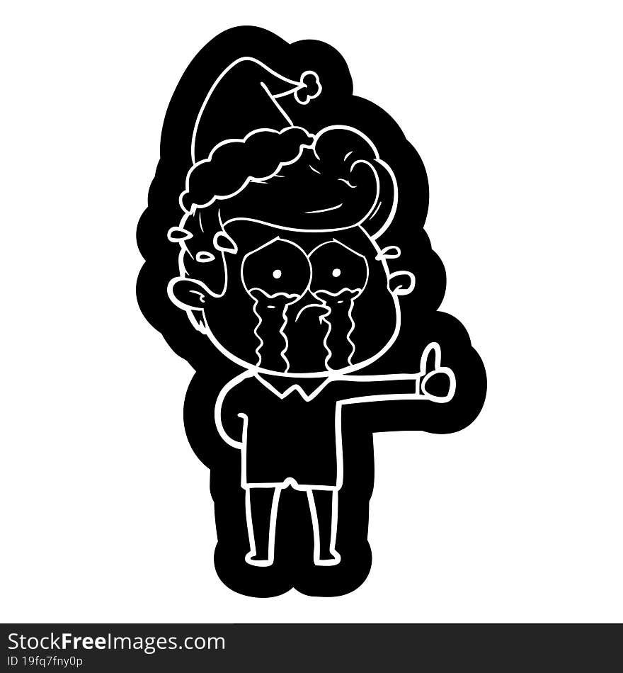 cartoon icon of a crying man wearing santa hat