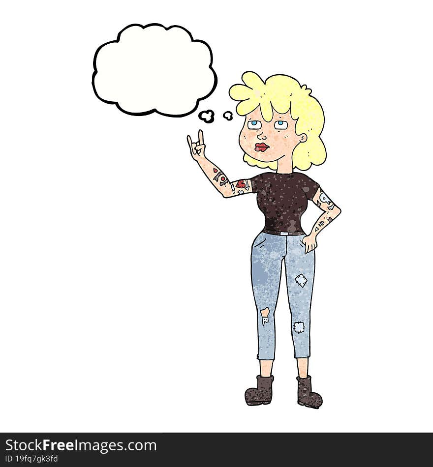 freehand drawn thought bubble textured cartoon rocker girl