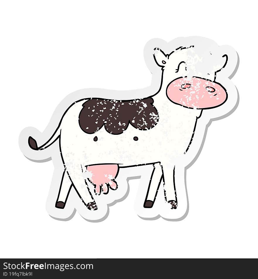 distressed sticker of a cartoon dairy cow