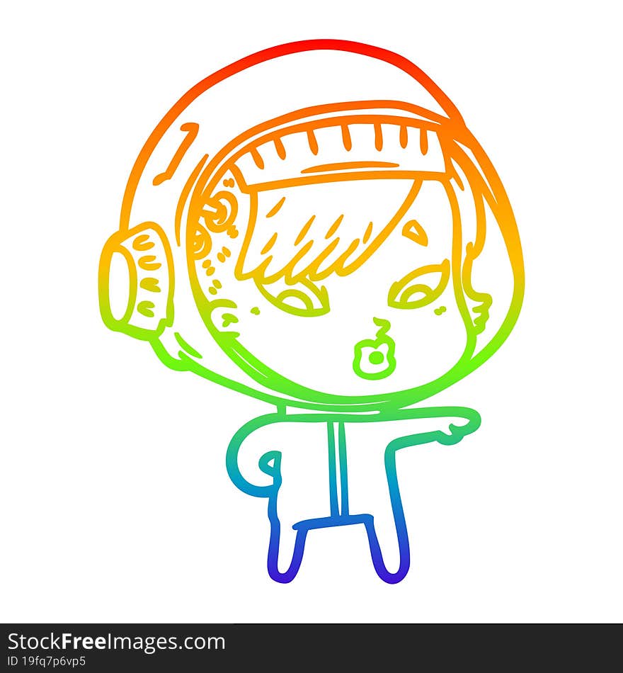 rainbow gradient line drawing of a cartoon astronaut woman