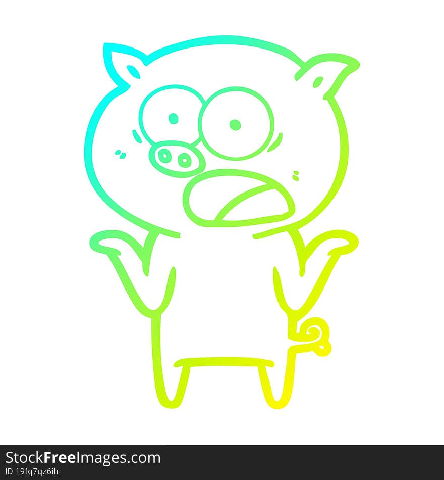 cold gradient line drawing of a cartoon pig shouting