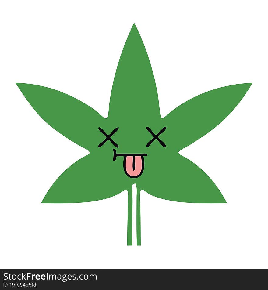 flat color retro cartoon marijuana leaf