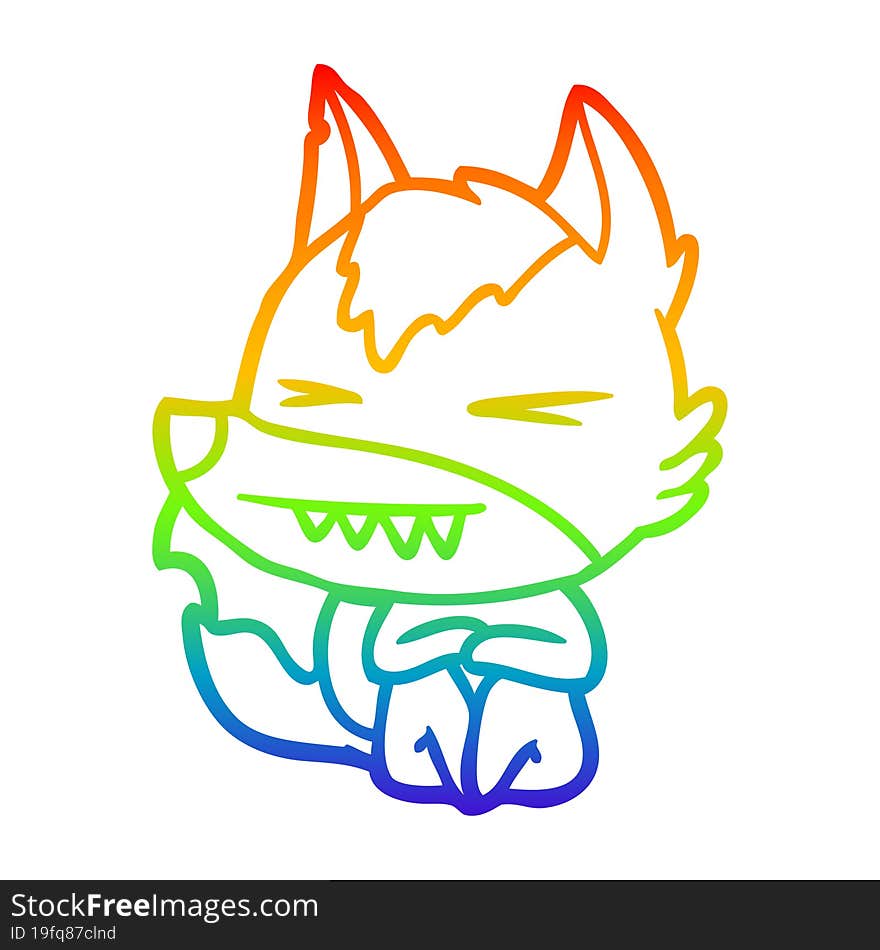 rainbow gradient line drawing of a angry wolf cartoon