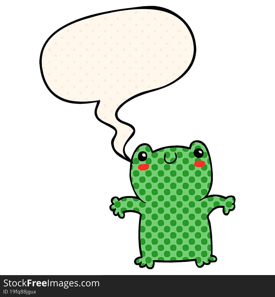 cartoon frog with speech bubble in comic book style