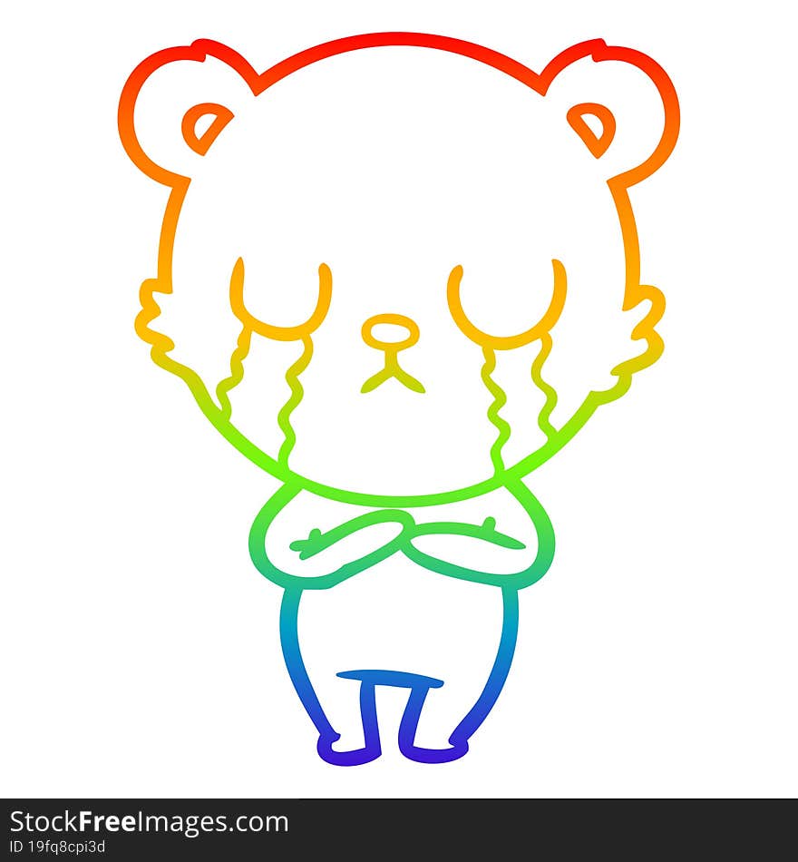 rainbow gradient line drawing crying polar bear cartoon