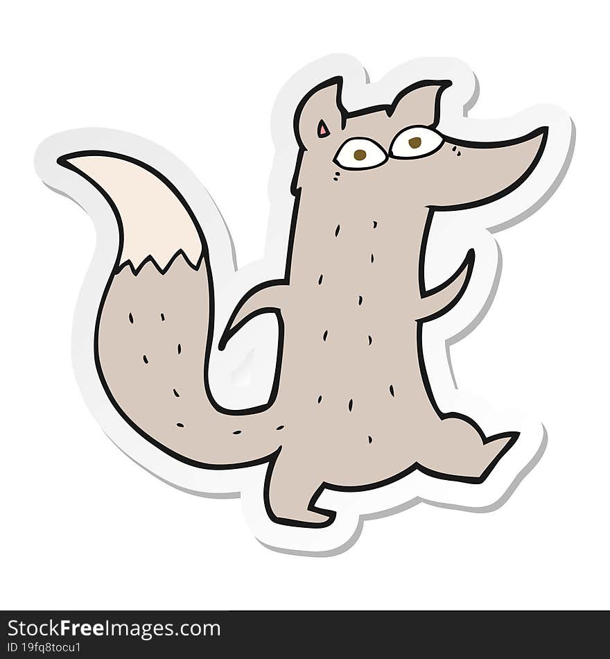 sticker of a cartoon cute wolf