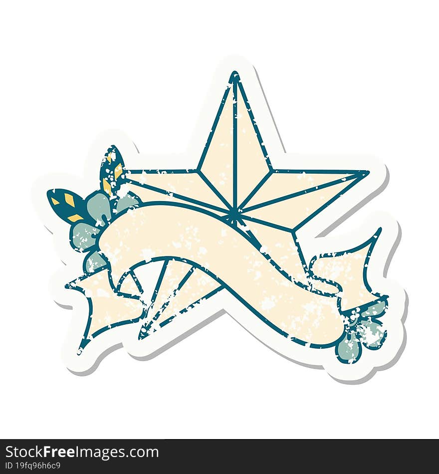 grunge sticker with banner of a star