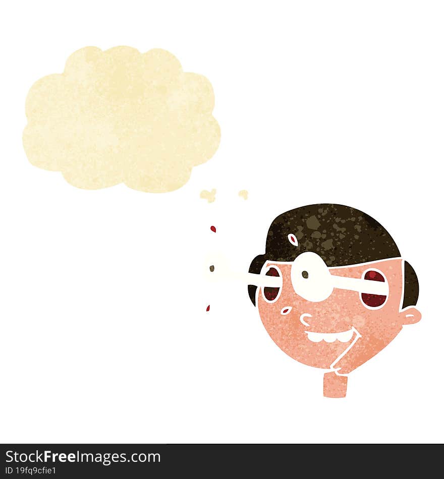 cartoon excited boy s face with thought bubble