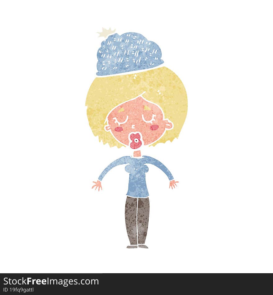 cartoon woman wearing winter hat