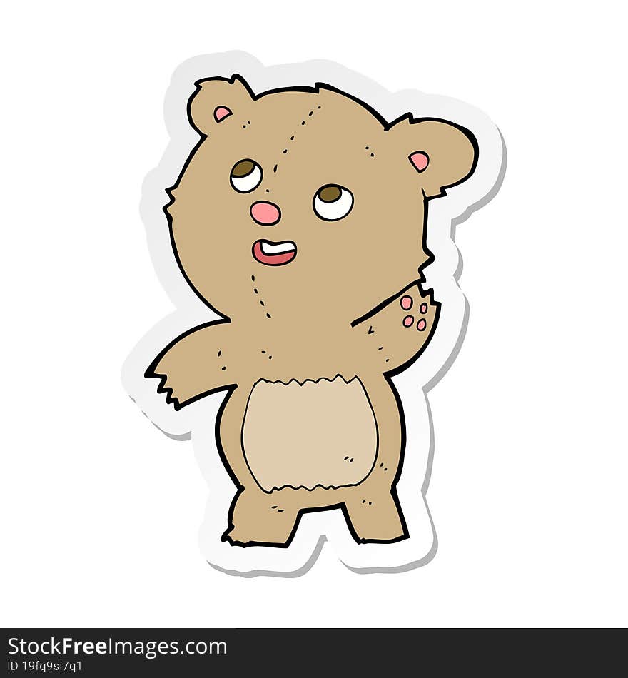 sticker of a cartoon cute waving teddy bear