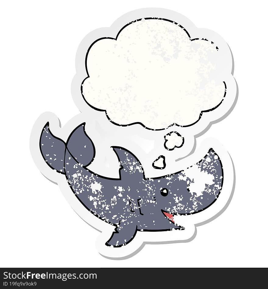 cartoon shark and thought bubble as a distressed worn sticker