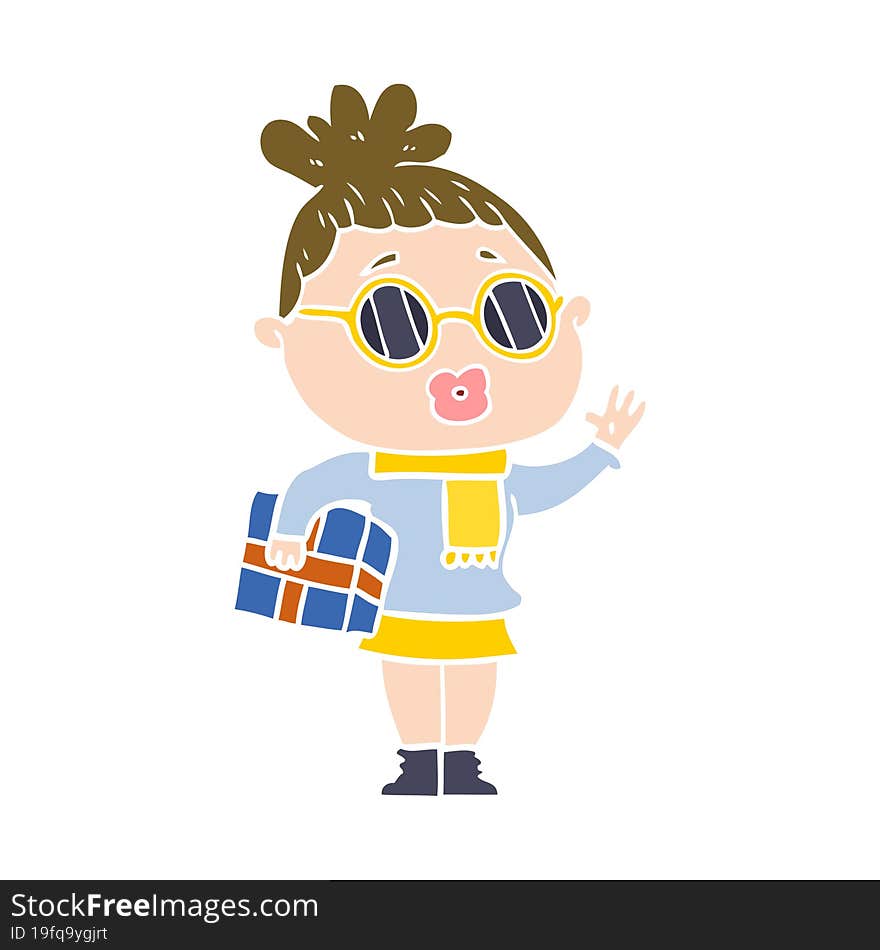 flat color style cartoon woman wearing sunglasses