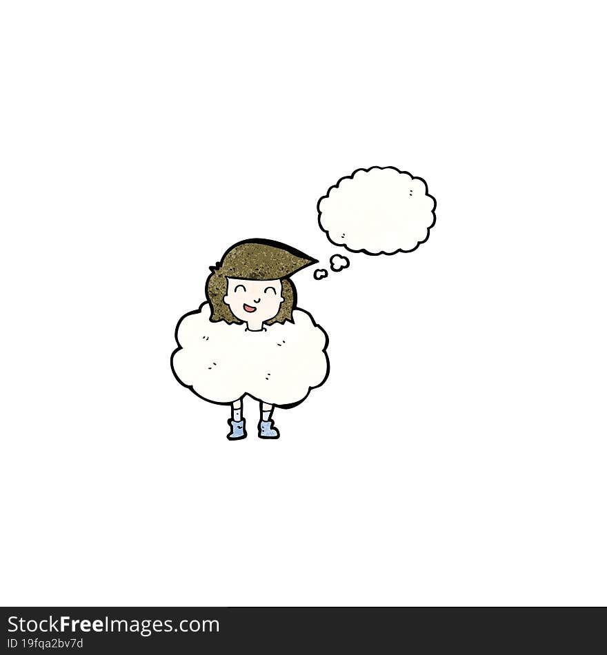 cartoon girl with head in clouds