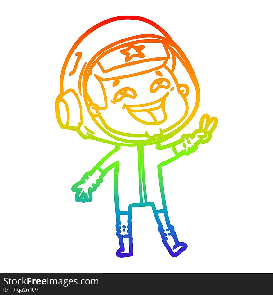 rainbow gradient line drawing of a cartoon laughing astronaut