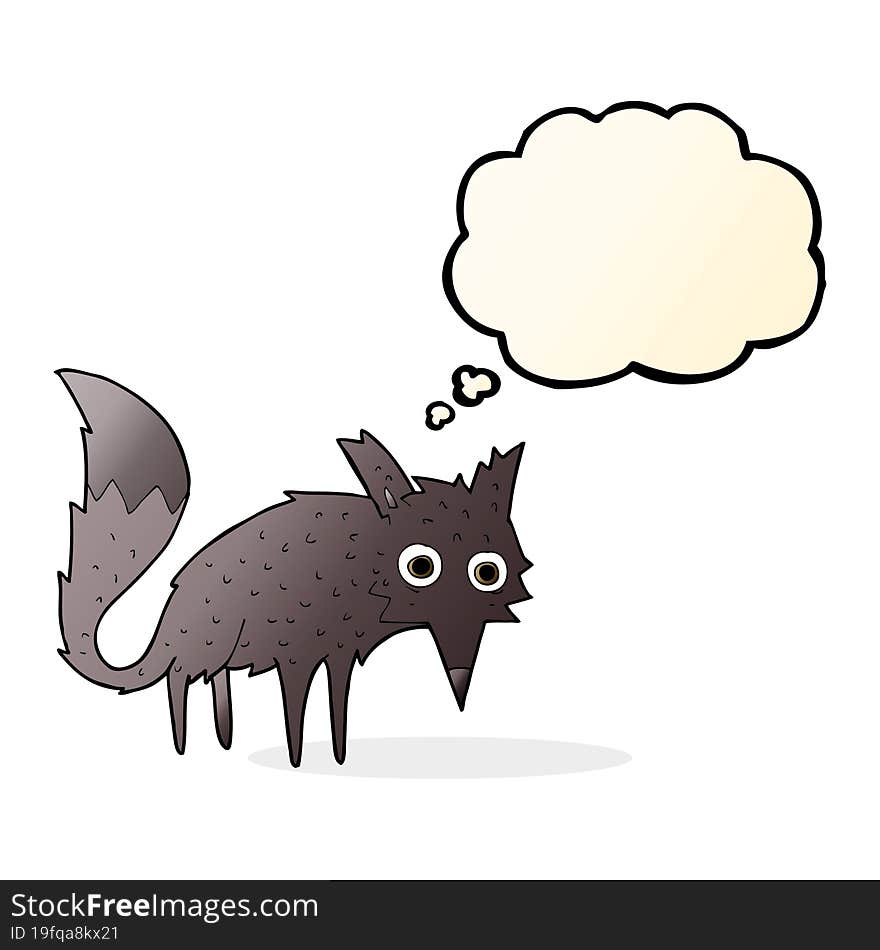 Funny Cartoon Little Wolf With Thought Bubble