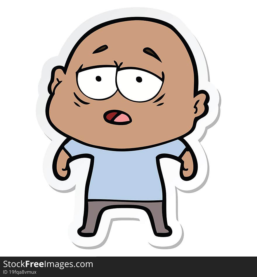 Sticker Of A Cartoon Tired Bald Man