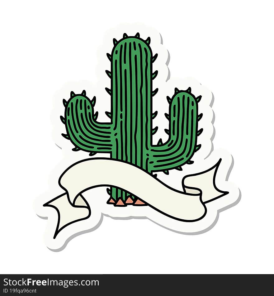 tattoo sticker with banner of a cactus