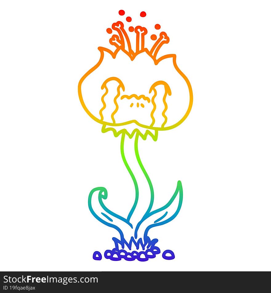 rainbow gradient line drawing cartoon flower crying