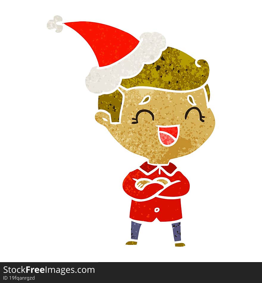 retro cartoon of a laughing man wearing santa hat