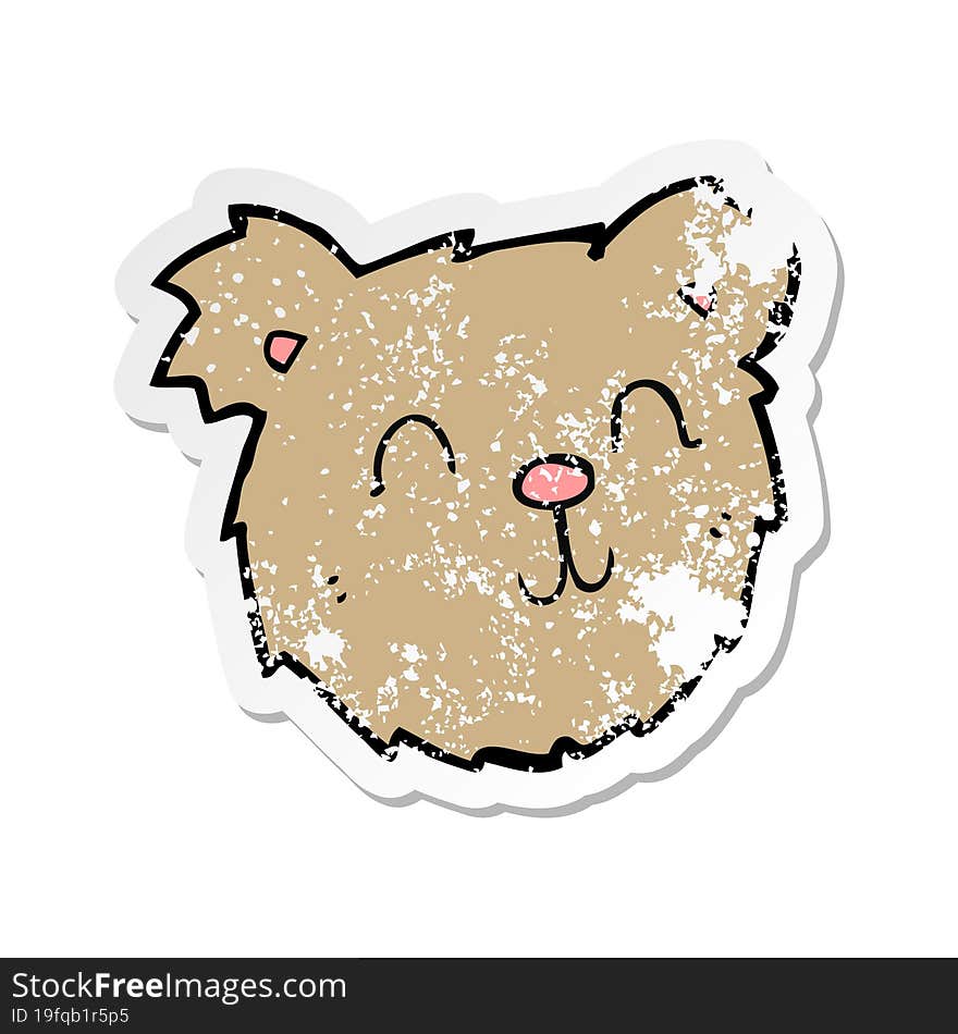 retro distressed sticker of a cartoon happy teddy bear face