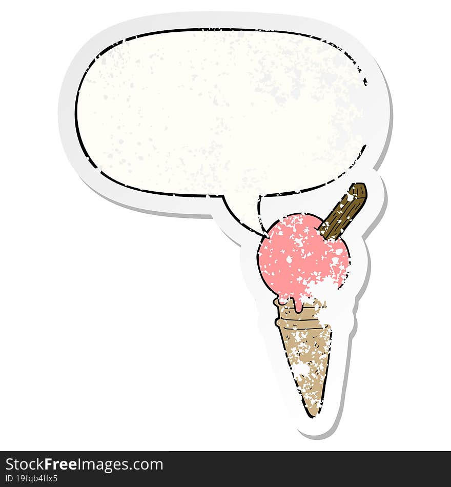 cartoon ice cream and speech bubble distressed sticker