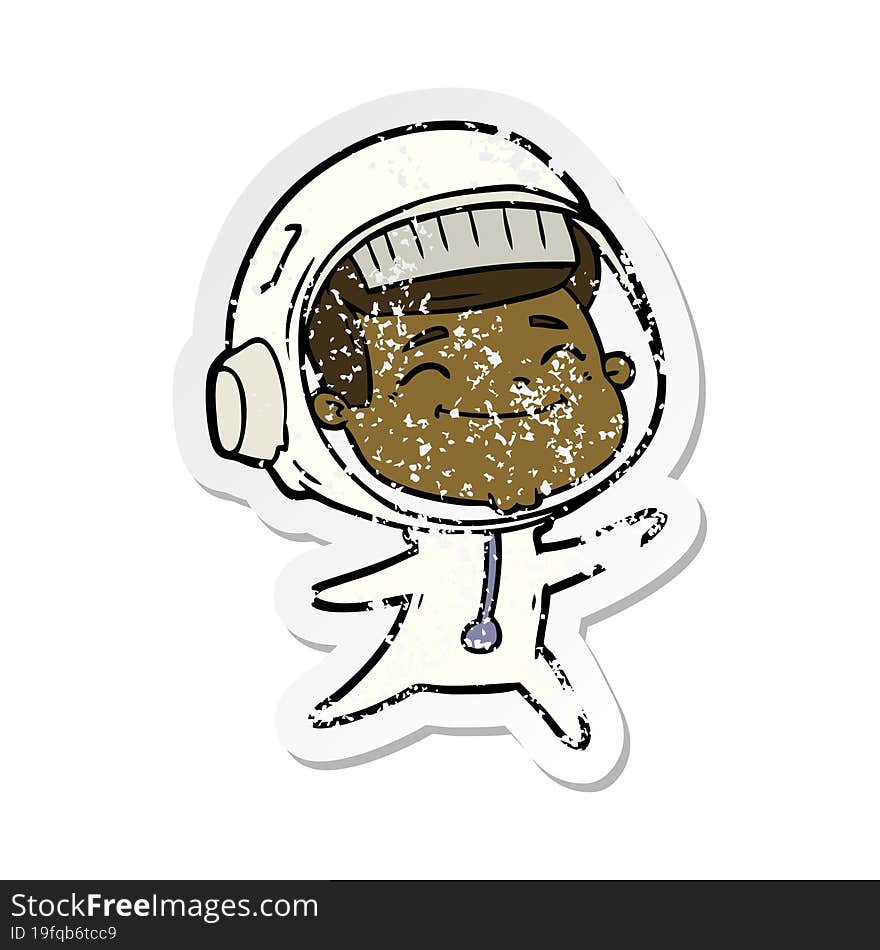 Distressed Sticker Of A Happy Cartoon Astronaut