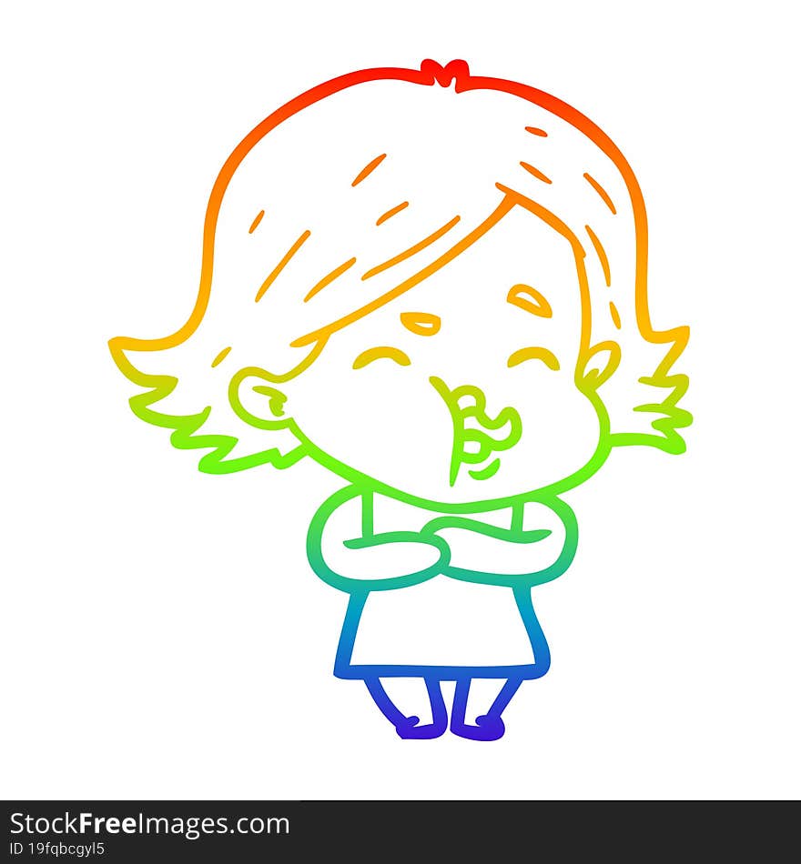 rainbow gradient line drawing of a cartoon girl pulling face