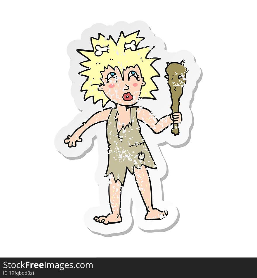 Retro Distressed Sticker Of A Cartoon Cave Woman