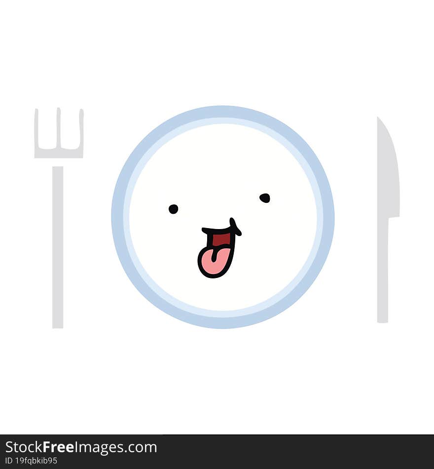 flat color retro cartoon of a dinner plate