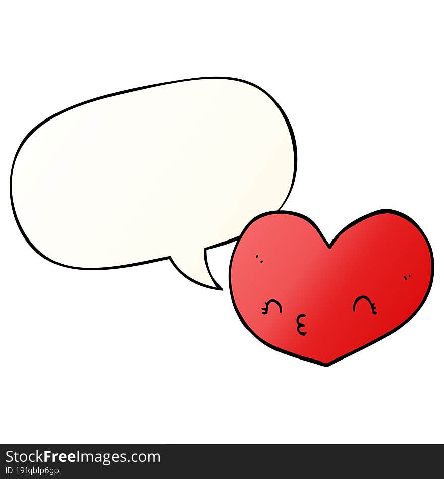 cartoon love heart with speech bubble in smooth gradient style