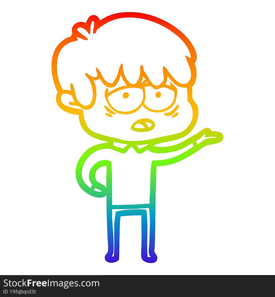 Rainbow Gradient Line Drawing Cartoon Exhausted Boy