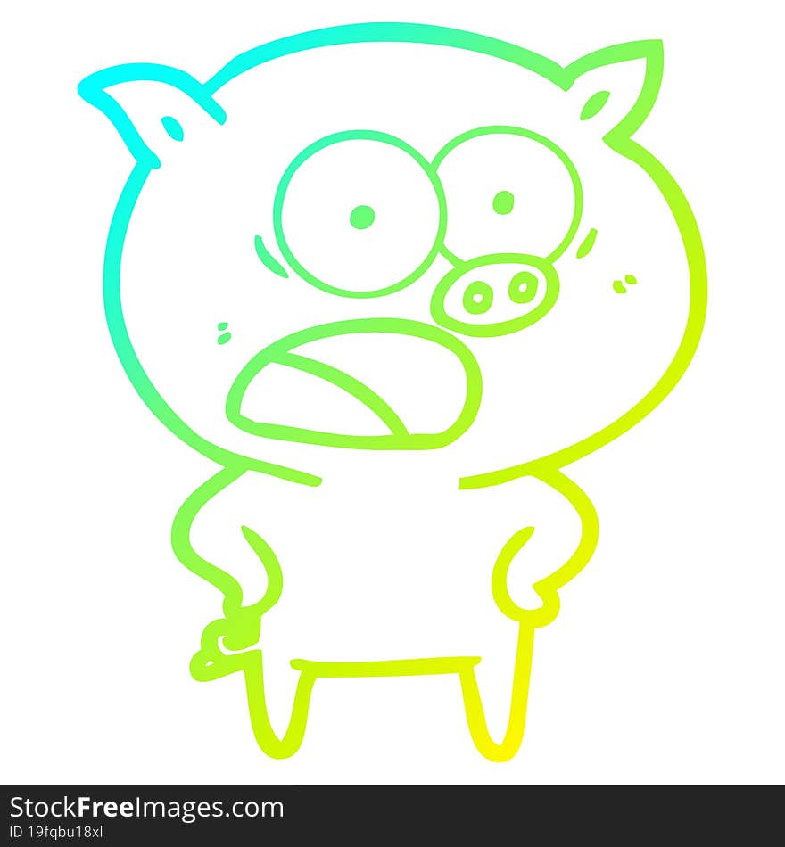 cold gradient line drawing of a cartoon pig shouting