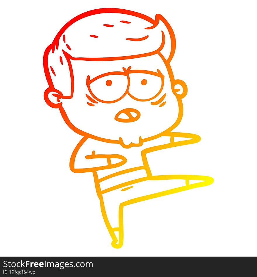 warm gradient line drawing of a cartoon tired man