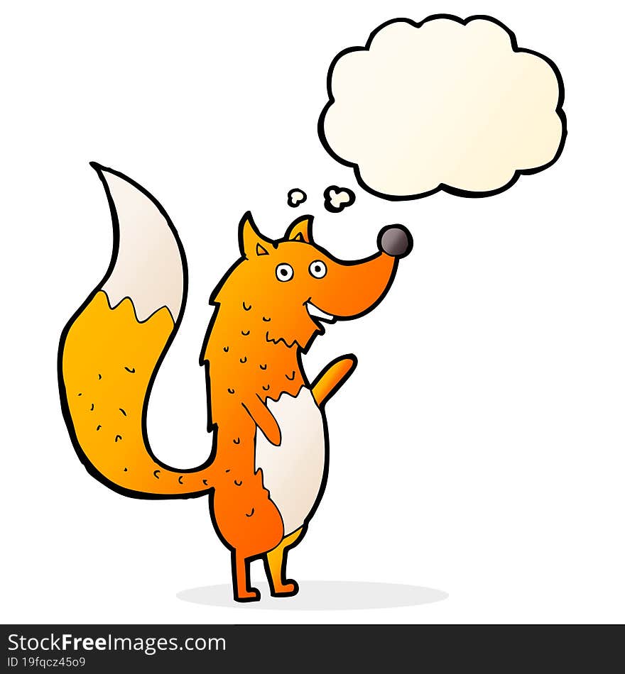 Cartoon Waving Fox With Thought Bubble