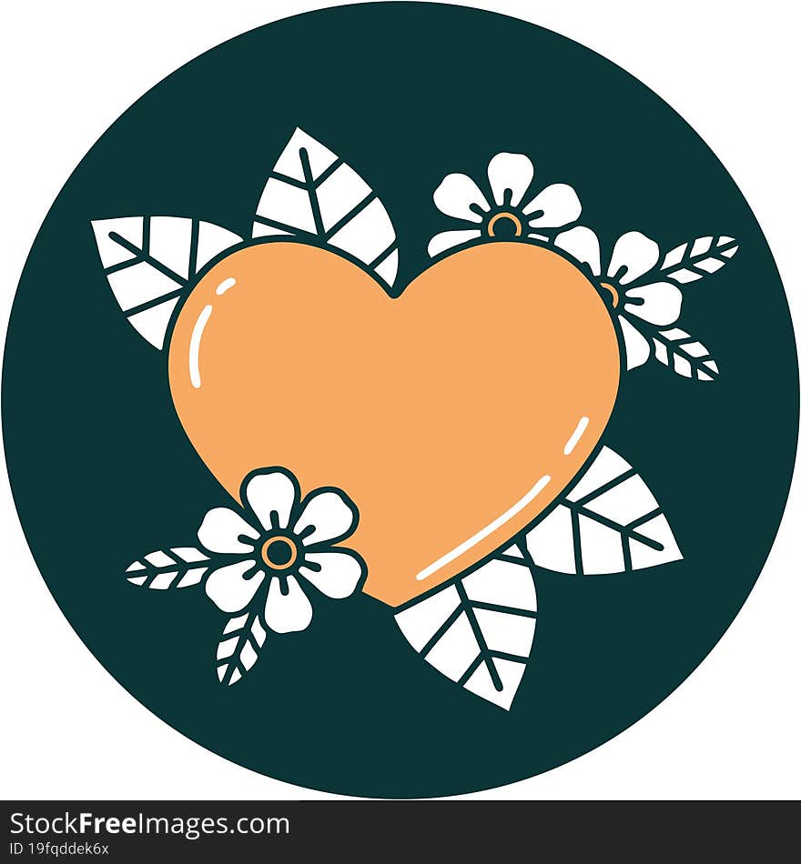 iconic tattoo style image of a botanical heart. iconic tattoo style image of a botanical heart