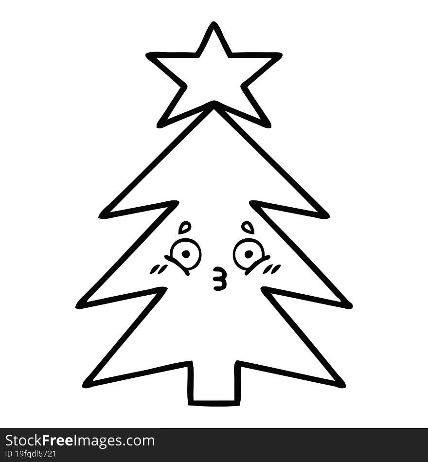 Line Drawing Cartoon Christmas Tree