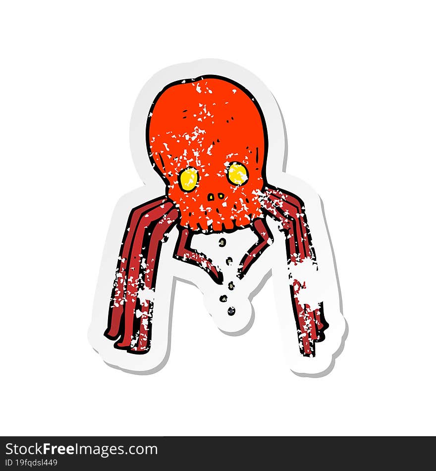 retro distressed sticker of a cartoon spooky skull spider