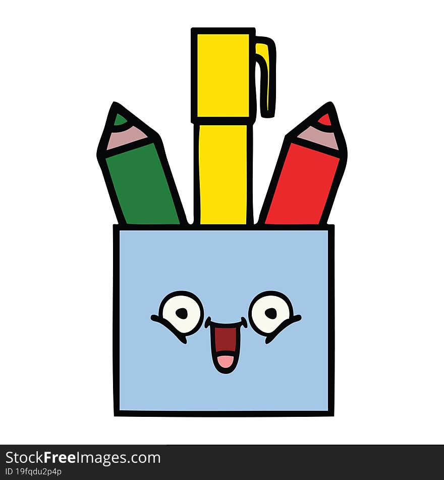 cute cartoon of a pencil pot. cute cartoon of a pencil pot