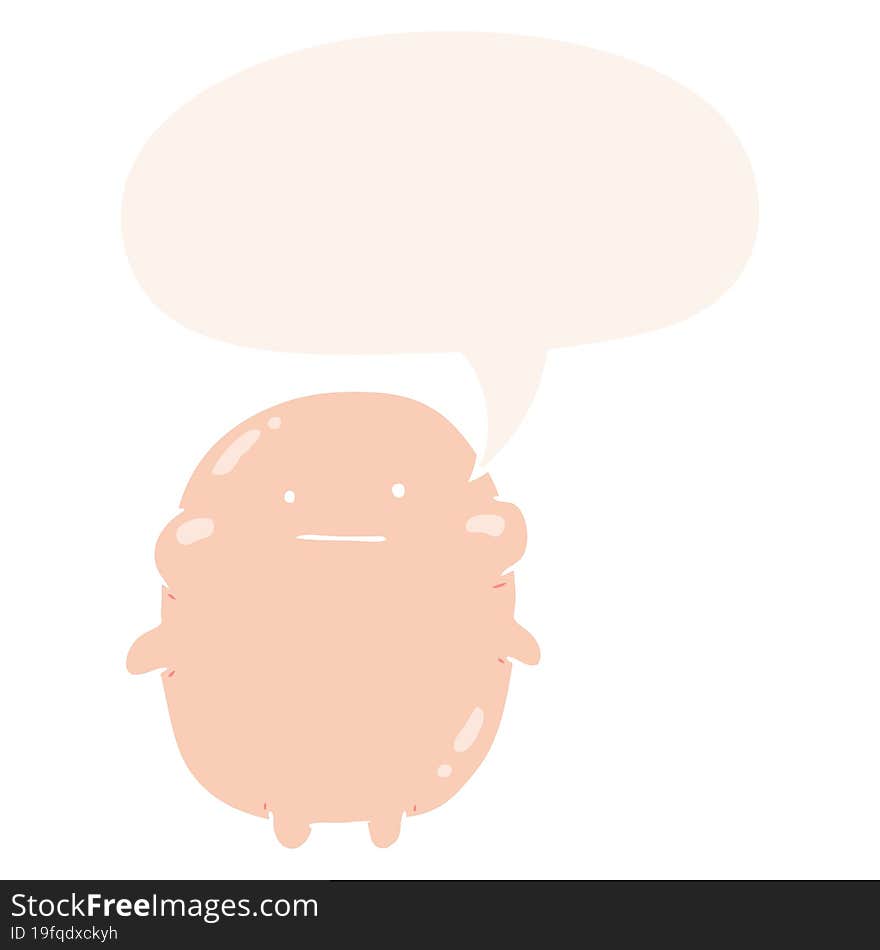 cute fat cartoon human with speech bubble in retro style