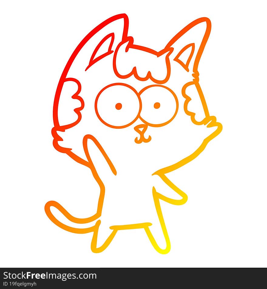 warm gradient line drawing of a happy cartoon cat