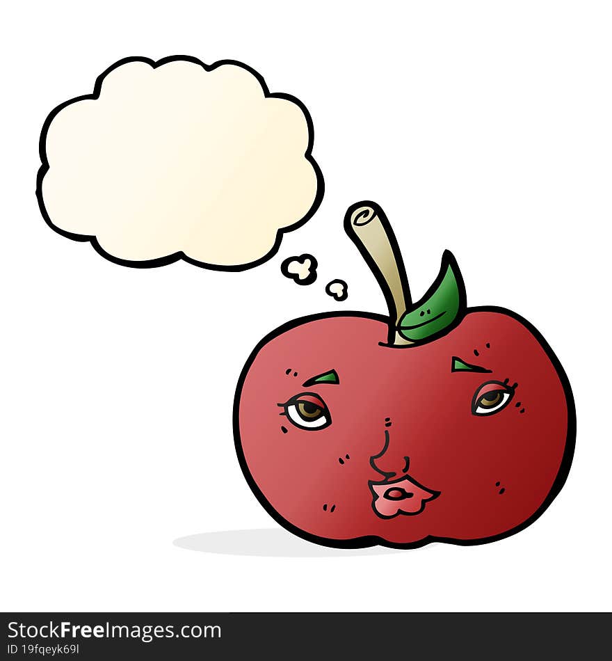 Cartoon Apple With Face With Thought Bubble