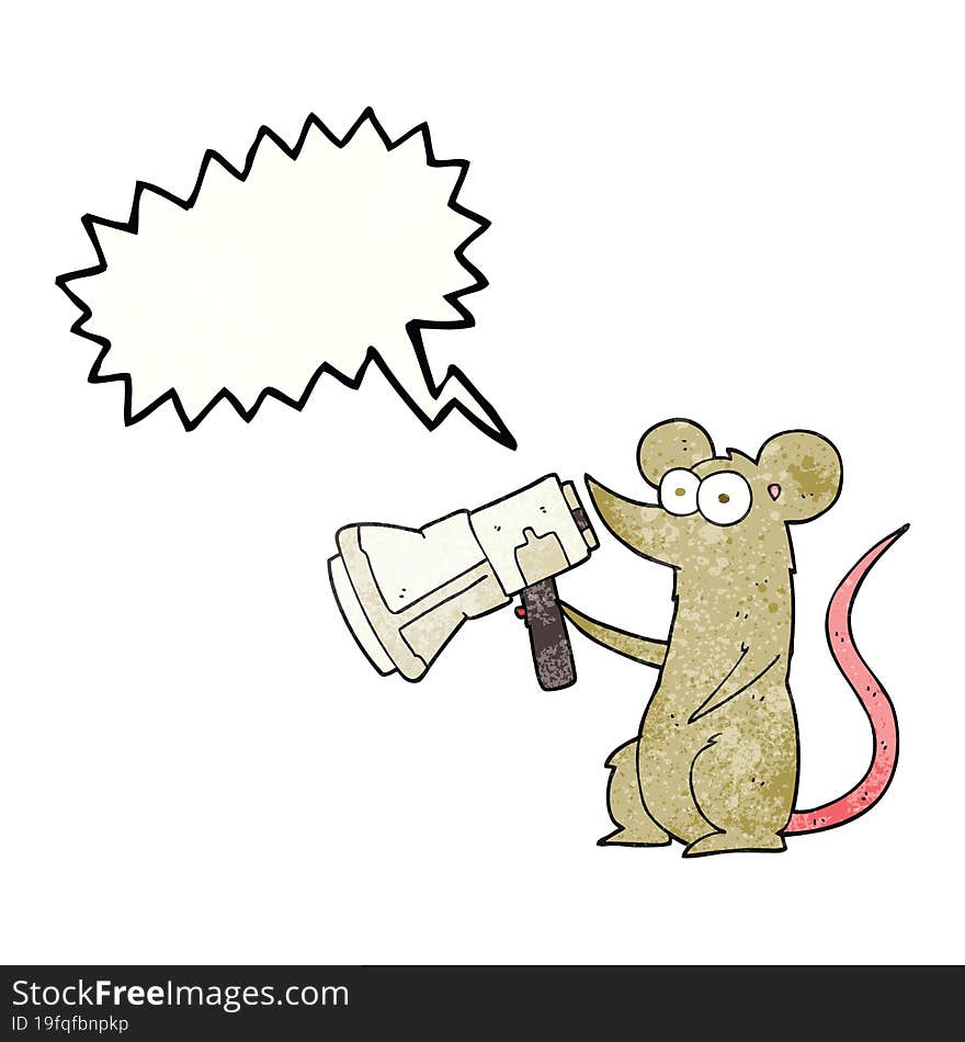 freehand drawn texture speech bubble cartoon mouse with megaphone