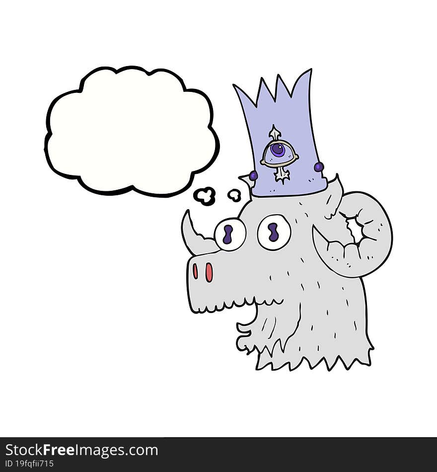 thought bubble cartoon ram head with magical crown