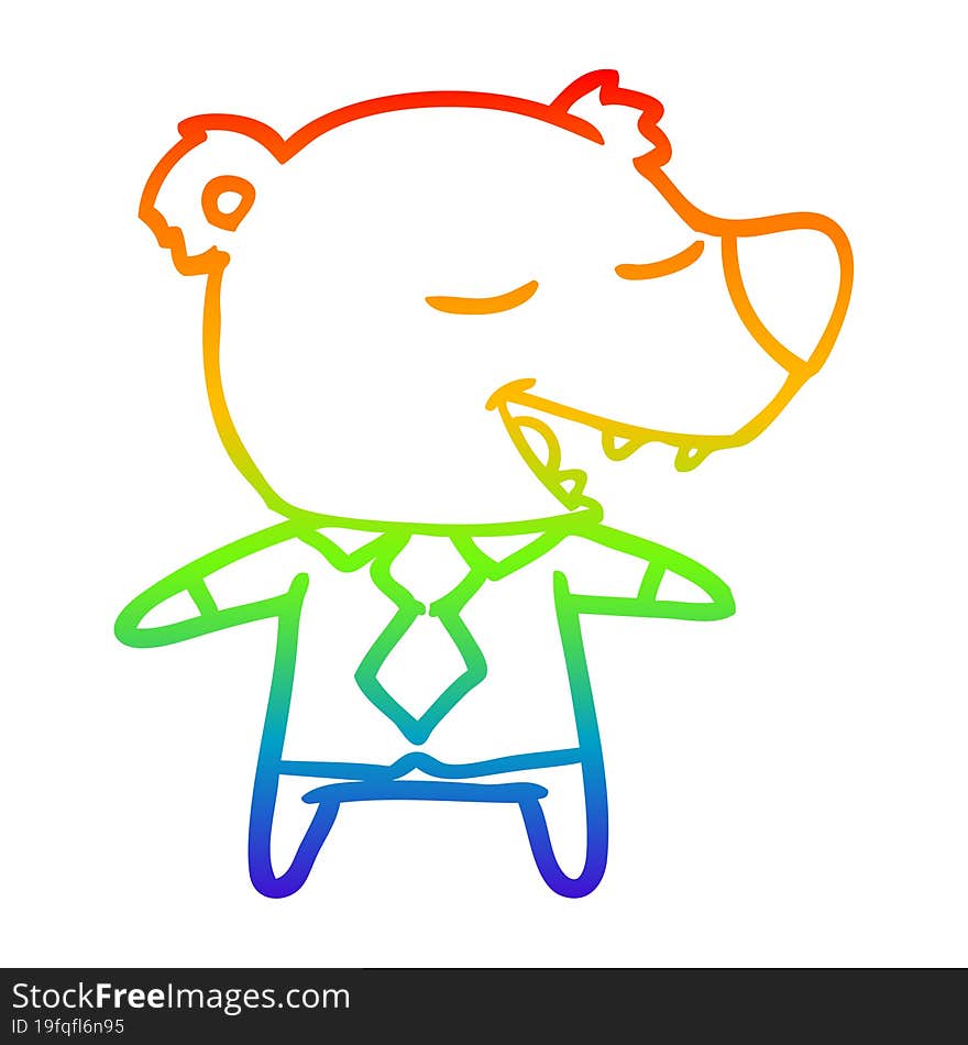 Rainbow Gradient Line Drawing Cartoon Bear Wearing Shirt And Tie