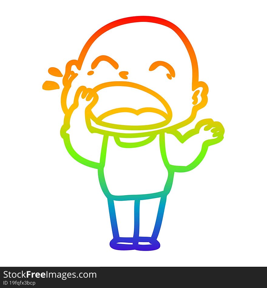 Rainbow Gradient Line Drawing Cartoon Shouting Bald Man