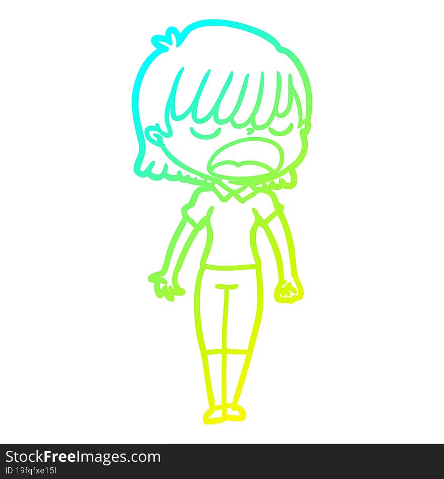 cold gradient line drawing cartoon woman talking loudly