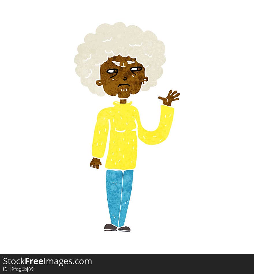 Cartoon Annoyed Old Woman Waving