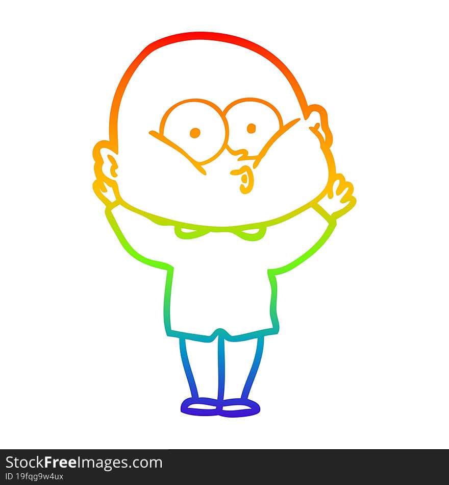 rainbow gradient line drawing cartoon bald man staring