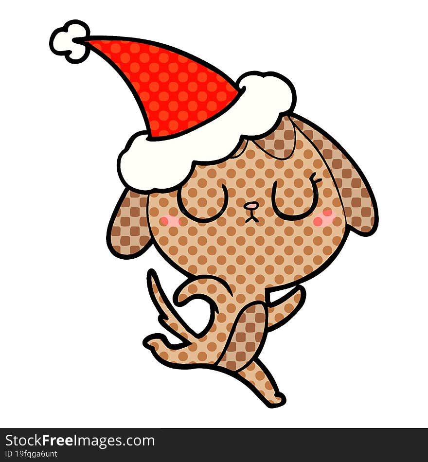 cute comic book style illustration of a dog wearing santa hat