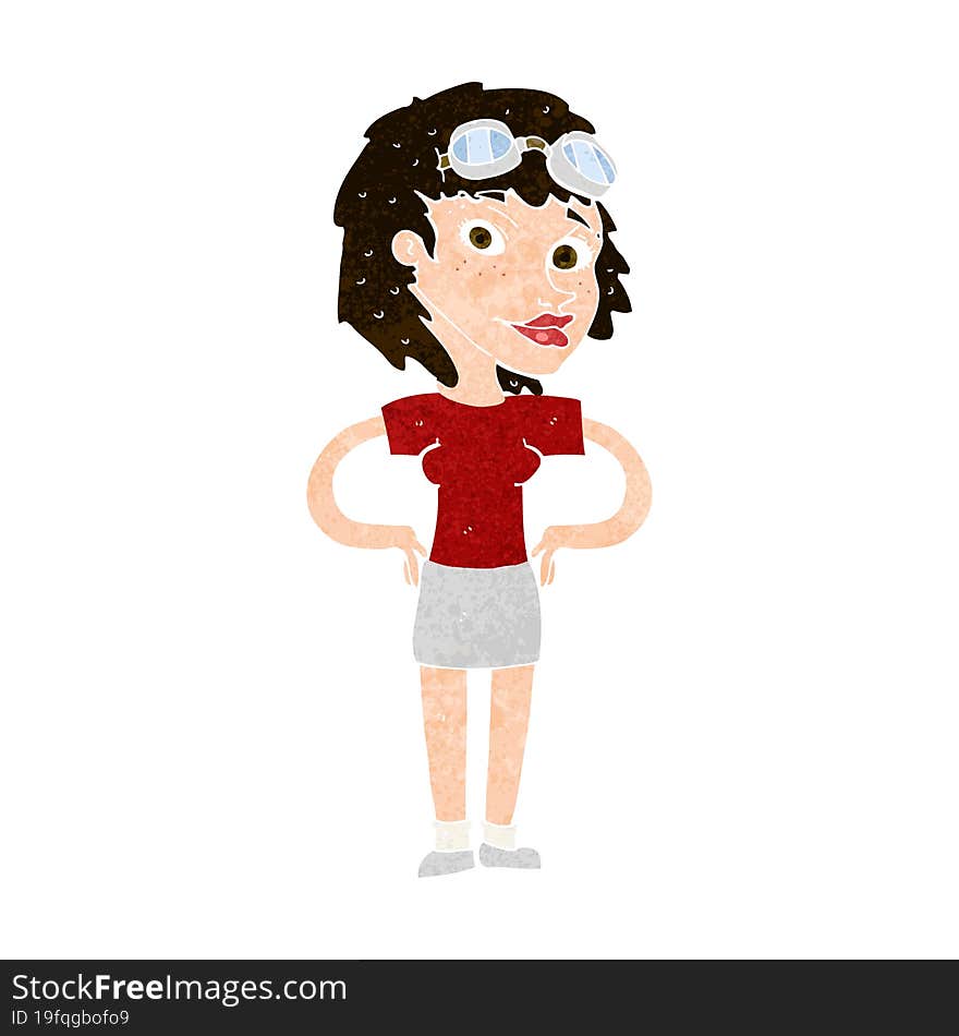 cartoon retro pilot woman